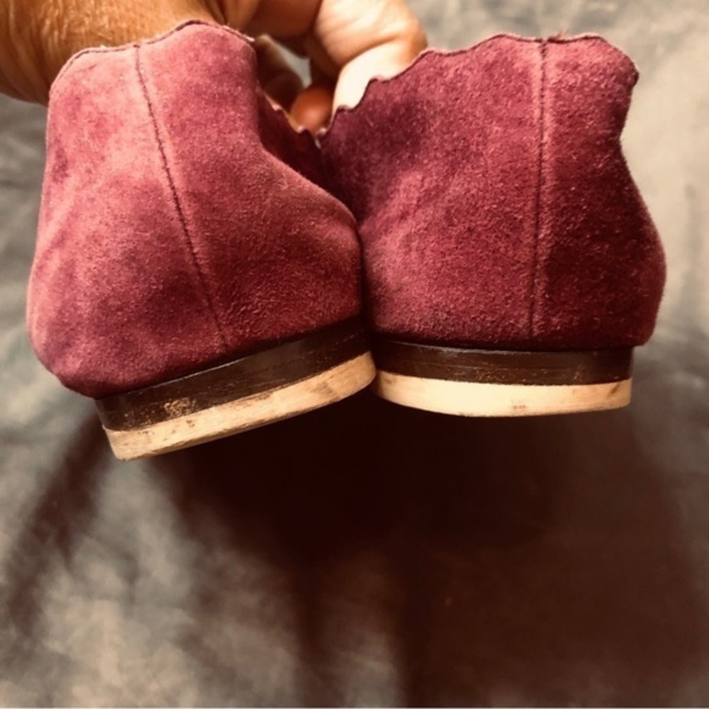 Chloe Lauren Scalloped Suede Ballet Flats Burgundy Plum Size 35.5 Made in Italy - Picture 11 of 11